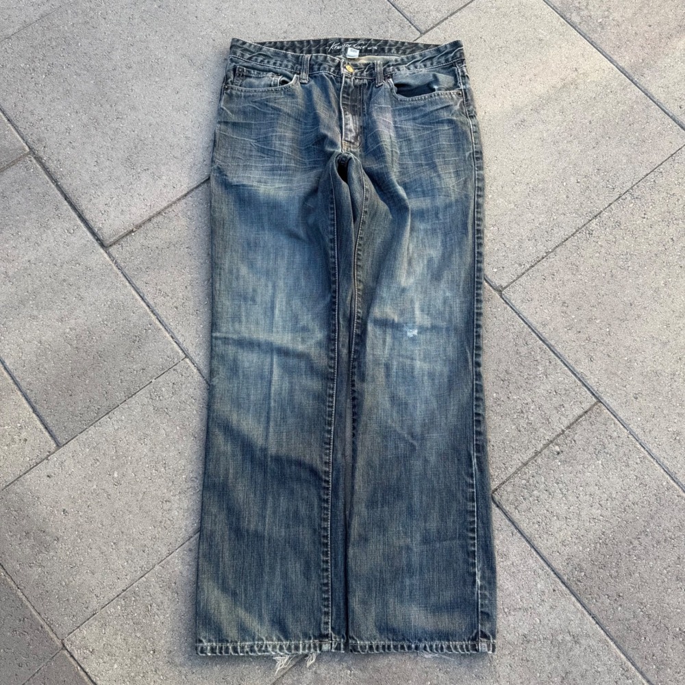 Kenneth Cole New York Mens Distressed Straight Leg Jeans Blue 32x30 Embroidered